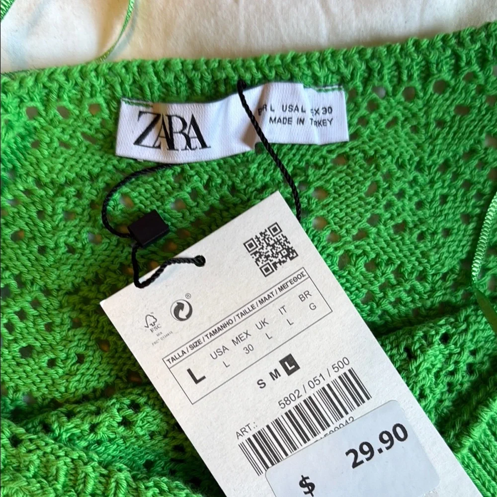 Zara Green Crochet Crop Tank Top NWT - Picture 2 of 6